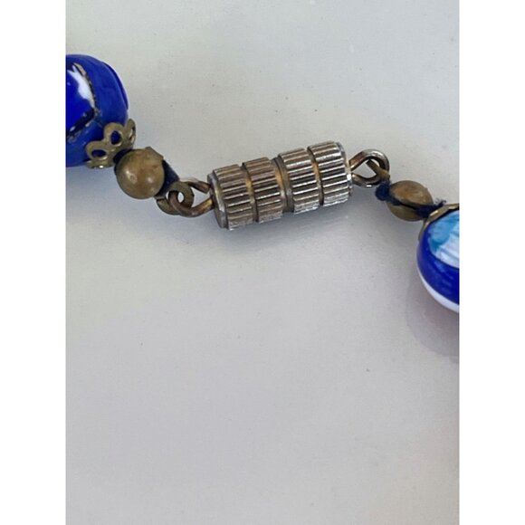Vintage 1950s Italy Millefiori Hand knotted Glass Blue Beaded Necklace - Picture 9 of 16